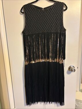 Black Fringe Sequin Flapper Party Dress